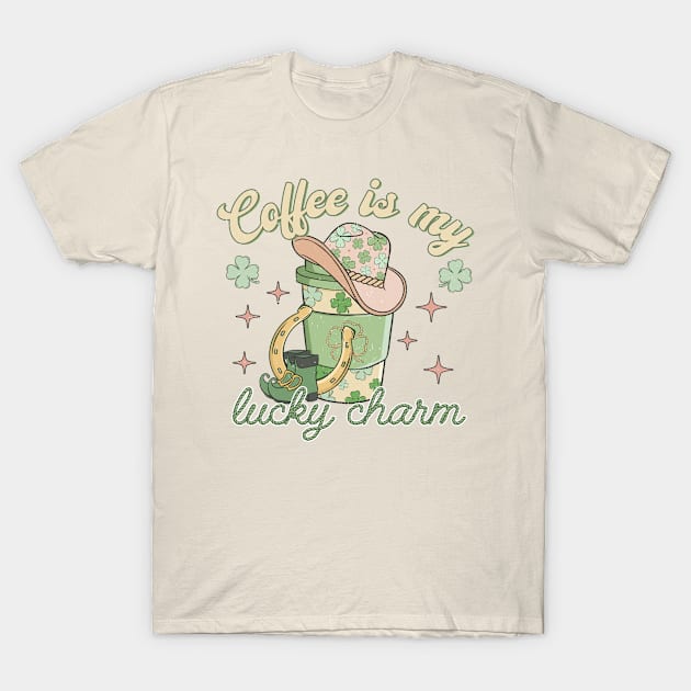 Coffee Is My Lucky Charm Coffee Lover Cowboy St Patricks Day T-Shirt by JDVNart